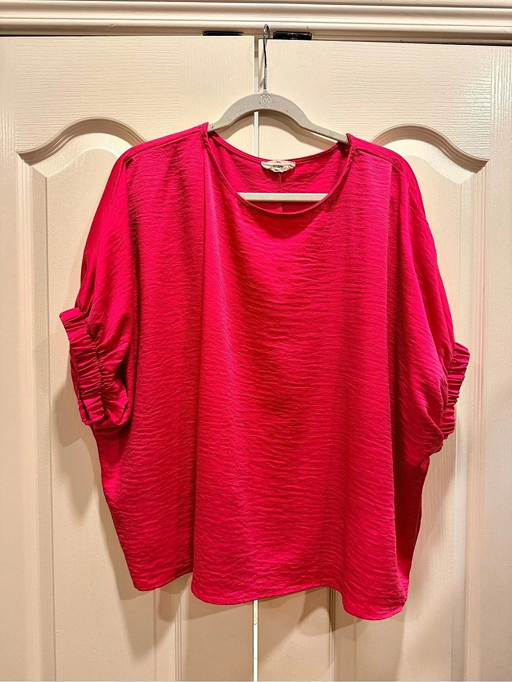 Entro Hot Pink Textured Smocked Sleeve Blouse